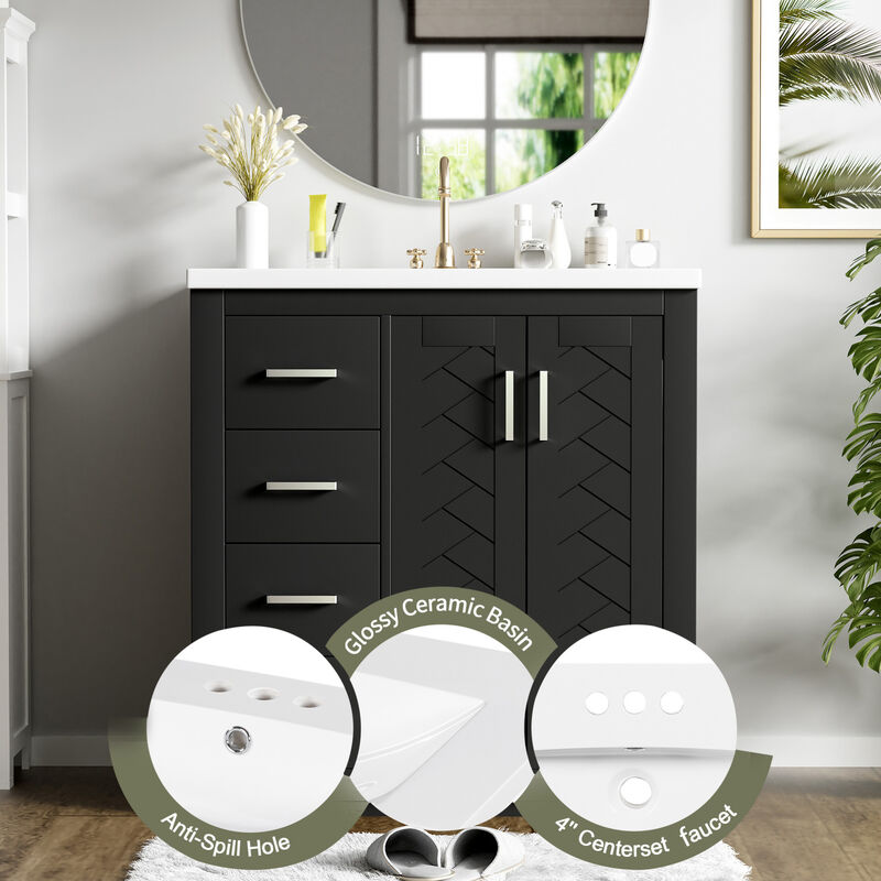 ELEMENT ACE Modern 30-Inch Bathroom Vanity with Ceramic Sink Combo and Storage Cabinet image number 6