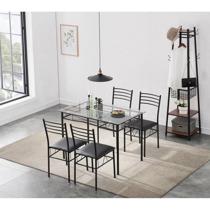 Hivvago Black 5-Piece Dining Set with Rectangular Glass-Top Table and 4 Chairs