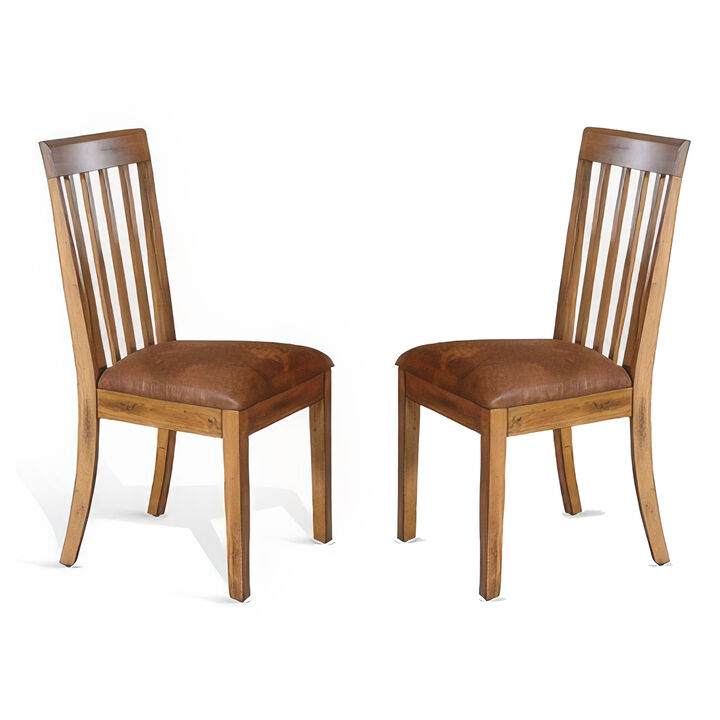 Marv Set of 2 Dining Chairs, Slat Back, Light Brown Microfiber, Mahogany Mindi - Benzara