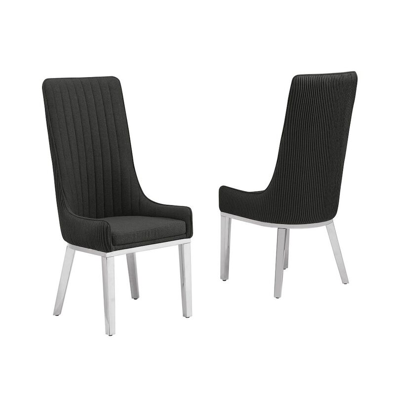 Black Teddy Fur Dining Chairs with Silver Stainless Steel Base - Set of 2