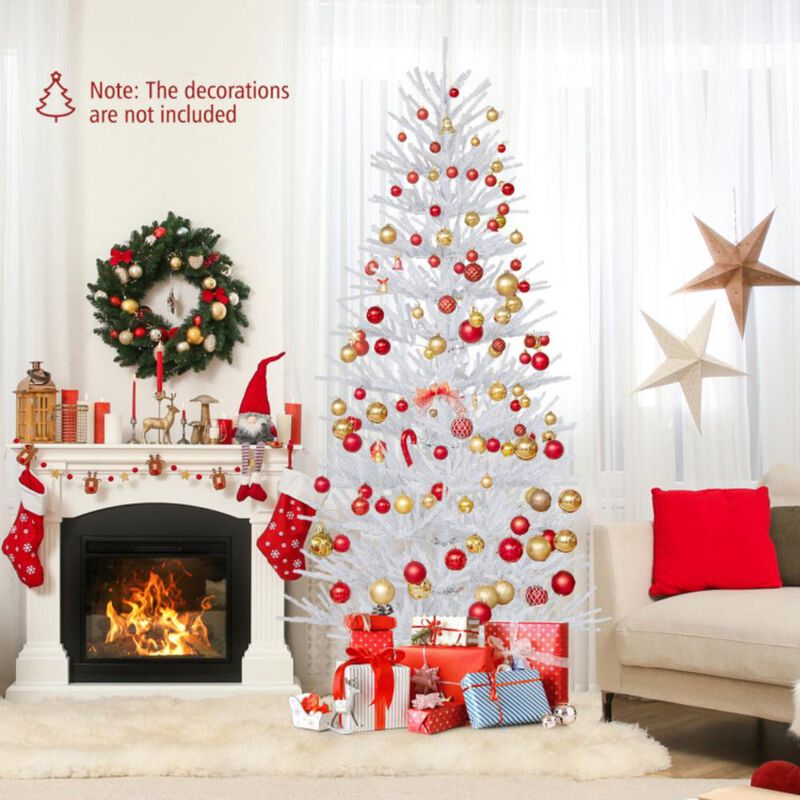 Hivvago 7 FT Artificial Pre-lit Christmas Tree Hinged Xmas Tree with 820 Coral-like Branch Tips