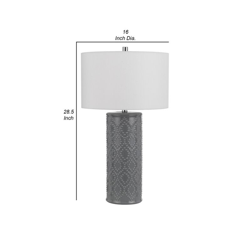 29 Inch Accent Table Lamp Set of 2, Tall Cylinder, Ball Finial Accent, Gray-Benzara image number 5