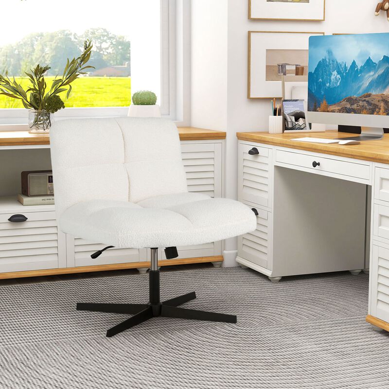 Costway Cross Legged Office Chair  Armless Office Desk Chair with Imitation Lamb Fleece