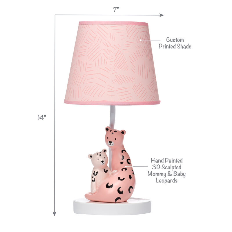 Lambs & Ivy Enchanted Safari Pink Leopard Lamp with Shade & Bulb