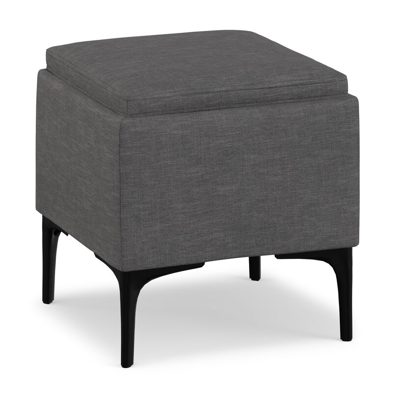 Natasha 18 inch Wide Mid Century Square Mid&nbsp;Century Storage Ottoman with Tray in Slate Grey Polyester Linen, Assembled image number 0