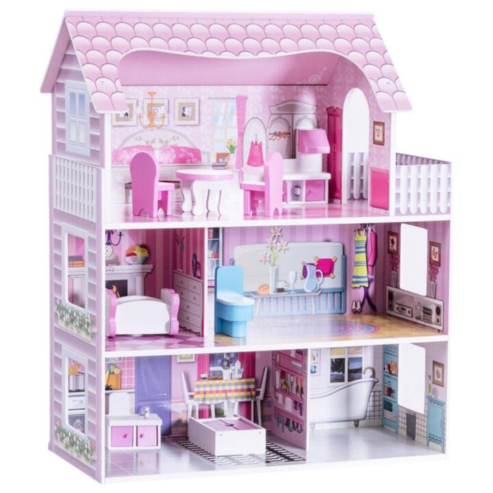 Hivvago 28 Inch Pink Dollhouse with Furniture