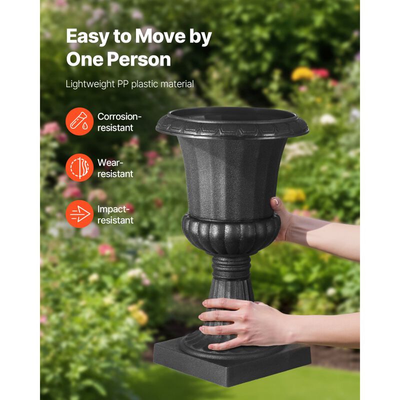 Classic Black Urn Flower Planters Set of 2 for Front Porch, Garden, Wedding & Home Decor image number 6