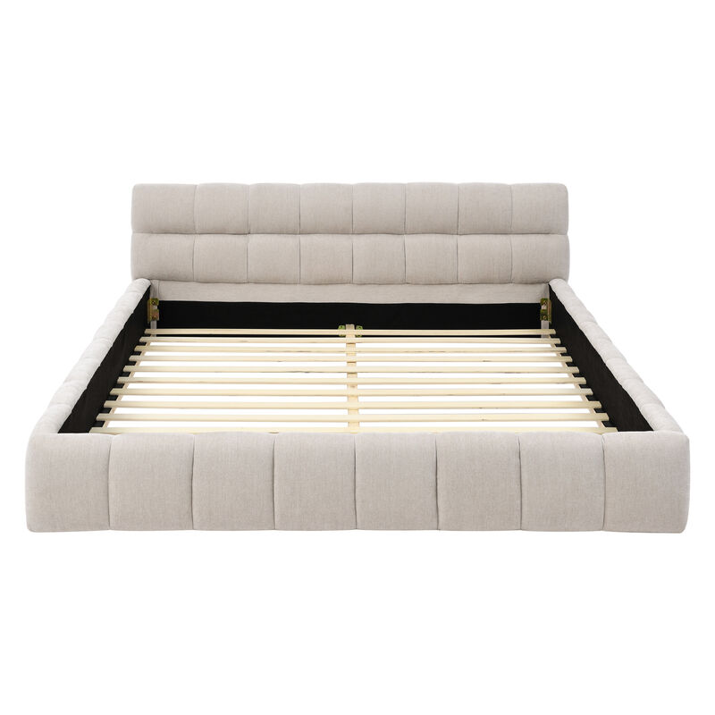 Upholstered Bed Frame with Thick Chenille Fabric and Sturdy Support