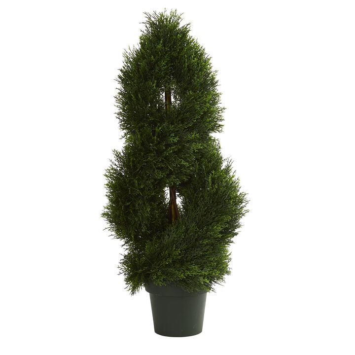HomPlanti 3 Feet Double Pond Cypress Spiral Artificial Topiary Tree UV Resistant (Indoor/Outdoor)