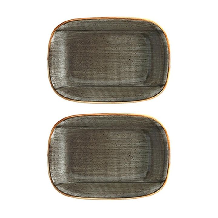Space 5.5" x 4" x h:1.25" 7 oz. Rectangular Gray Vitrified Deep Plate (Set of 2)