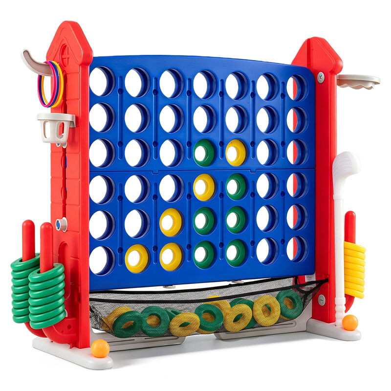 Portable 4 in 1 Row Connect Game with Mesh Net and Adjustable Height image number 0