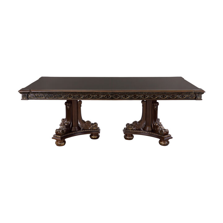 Formal Traditional Dining Table 1pc Dark Cherry Finish with Gold Tipping 2x Extension Leaves Cherry Veneer Wooden Dining Room Furniture
