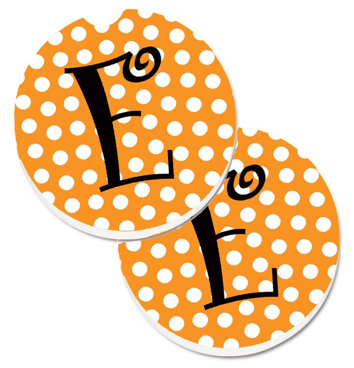 Caroline's Treasures Monogram Initial E Orange Polkadots Set of 2 Cup Holder Car Coasters CJ1033-ECARC, 2.56, Multicolor
