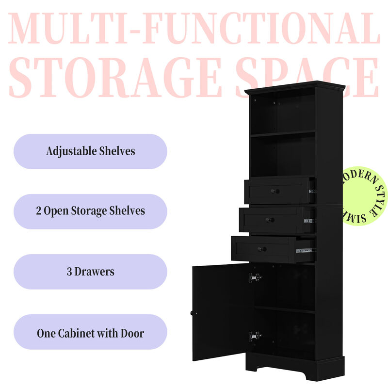 Whisen Verticle Storage Cabinet with Drawers and Adjustable Shelves