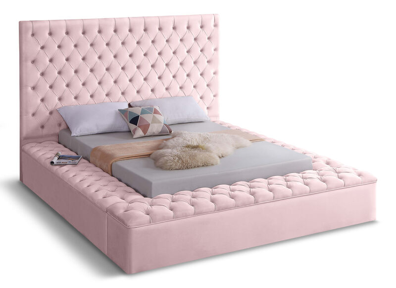 Meridian Furniture Bliss Pink Velvet Queen Bed image number 0