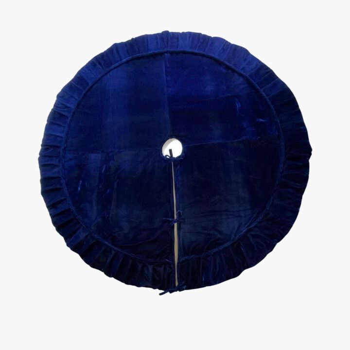 Vickerman 60" Plush Midnight Blue Velvet Christmas Tree Skirt, Soft Velvet Material, Fully Lined Underside, Three Tie-Closures, Coordinates with Stockings and Ribbons for Refined Holiday Aesthetic