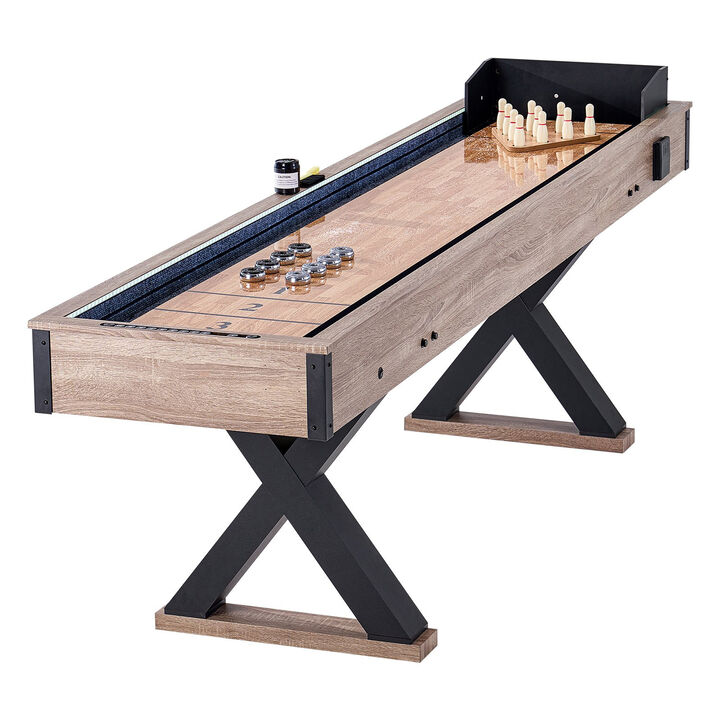 9 Foot LED Shuffleboard and Bowling Table with Pucks Accessories