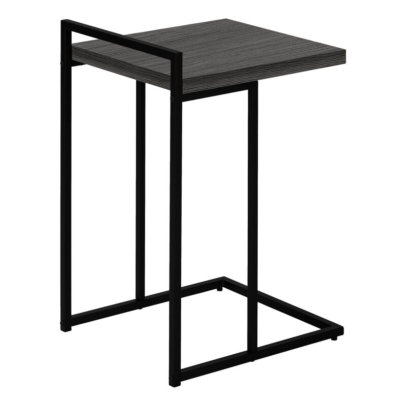 Monarch Specialties I 3634 Accent Table, C-shaped, End, Side, Snack, Living Room, Bedroom, Metal, Laminate, Grey, Black, Contemporary, Modern