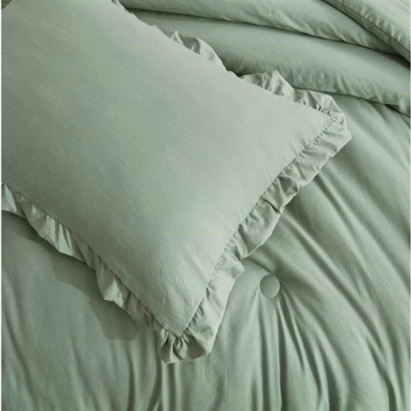 Hivvago Oversized King Sage Microfiber 3 Piece Comforter Set with Ruffled Edge Trim