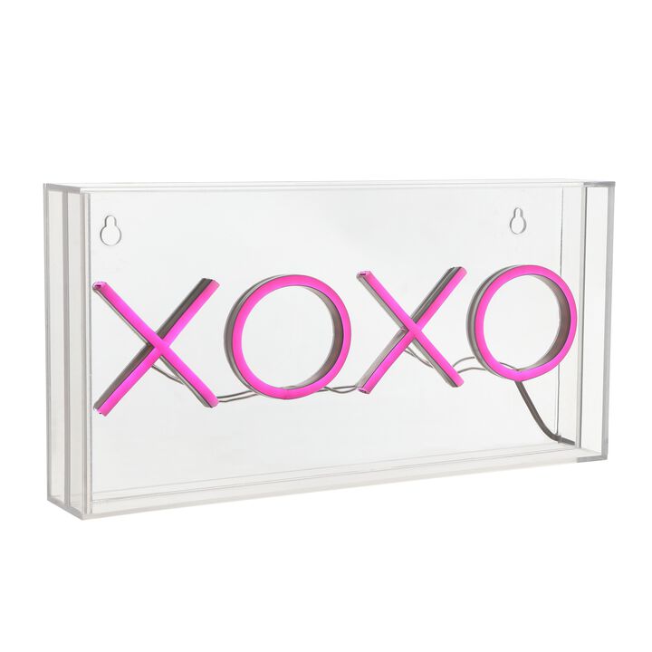 XOXO 11.75" Contemporary Glam Acrylic Box USB Operated LED Neon Light, Pink