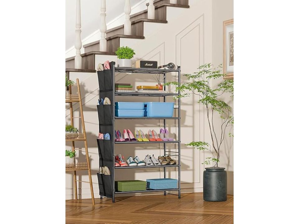 Entryway Metal Shoe Organizer 6 Tier Closet Storage Black Rack