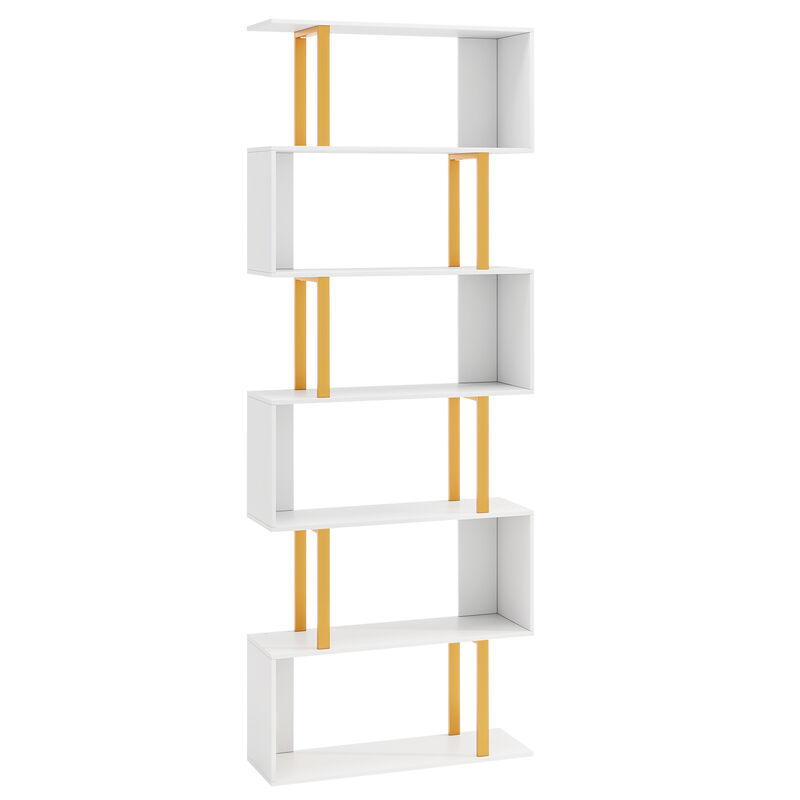 6-Tier Geometric Bookcase with Metal Frame and Dual Anti-Tipping Kits