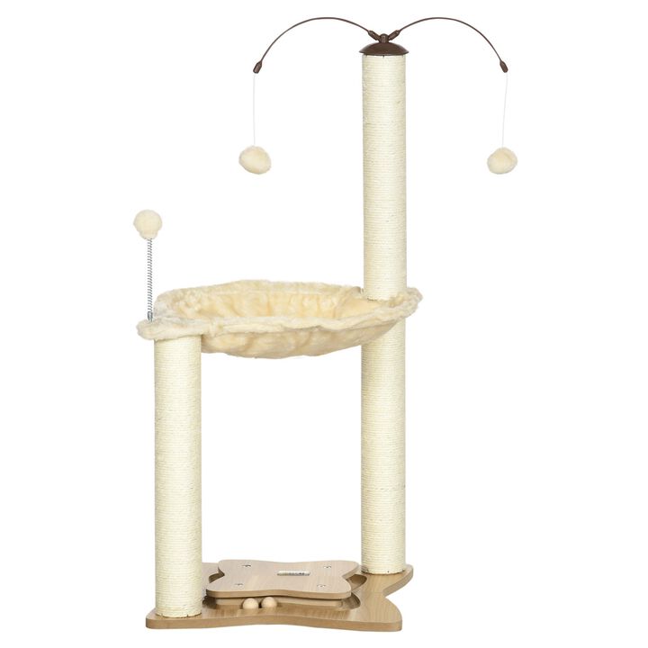 Ball Toy Cat Tree for Indoor Cats Kitty Tower with Sisal Scratching Posts Hammock, 21" x 21" x 35.5", Beige