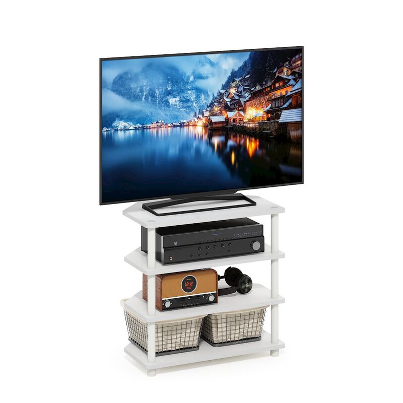 Econ Easy Assembly 4-Tier Petite TV Stand, White/White