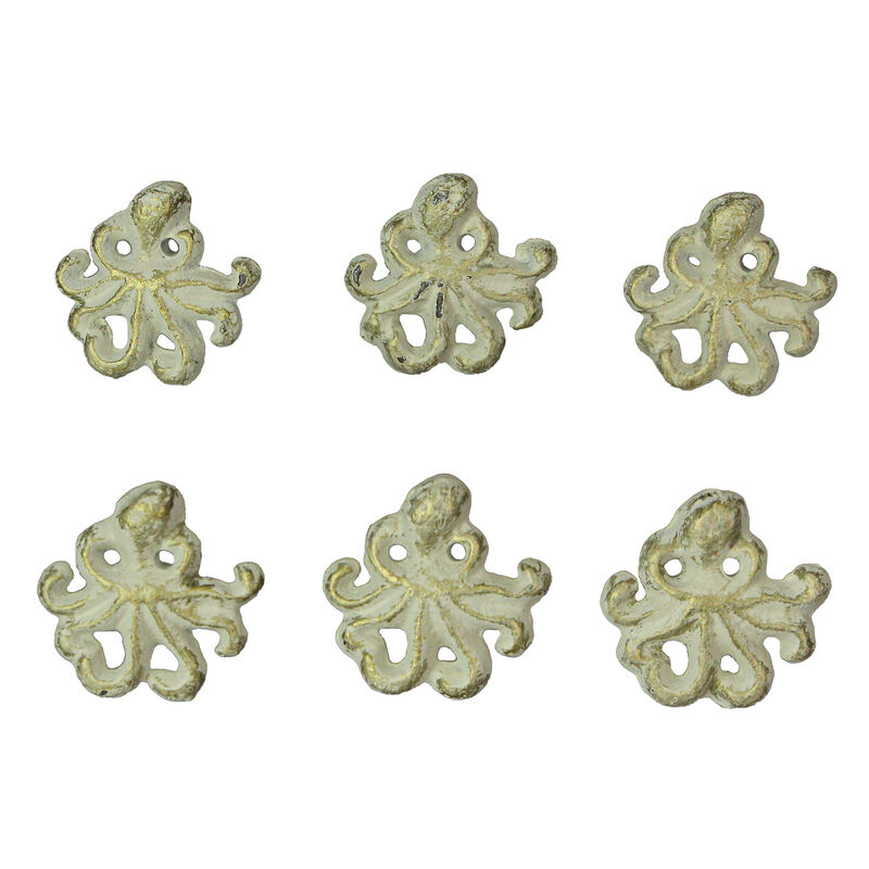 Set of 6 Rustic White Finish Cast Iron Octopus Drawer Pulls - Decorative Cabinet Knobs - Nautical Home Decor - Seaside Furniture Accents - 2 Inches Long image number 3