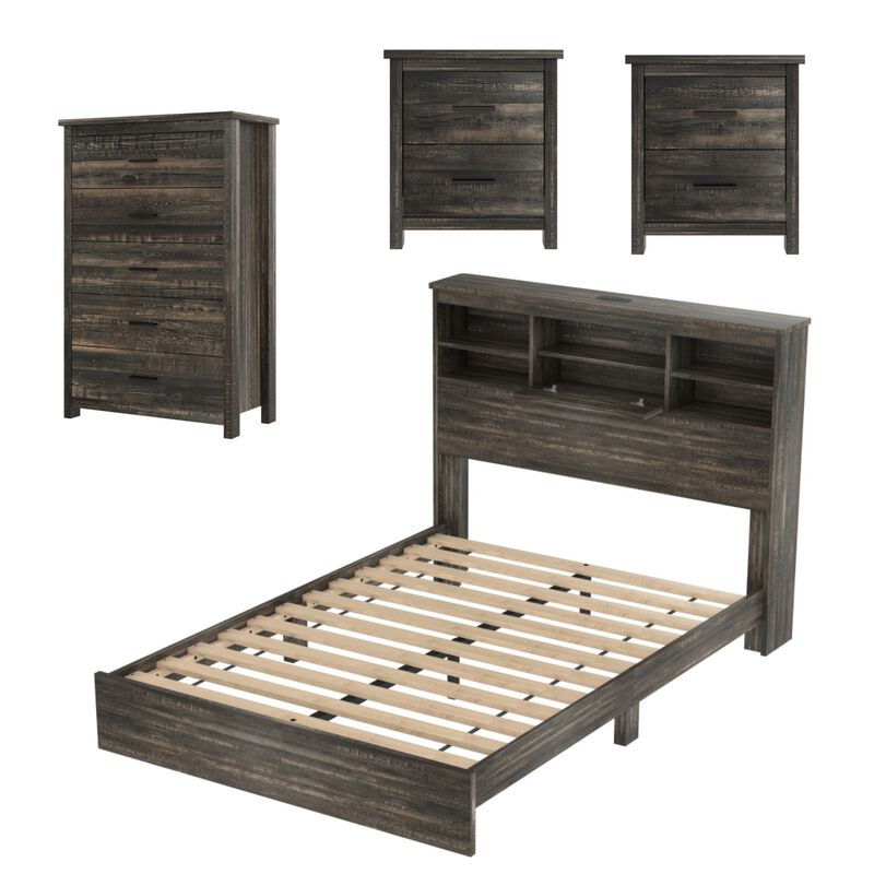 Bursir 4‑Piece Queen Bedroom Set Charging Station Storage Headboard image number 0