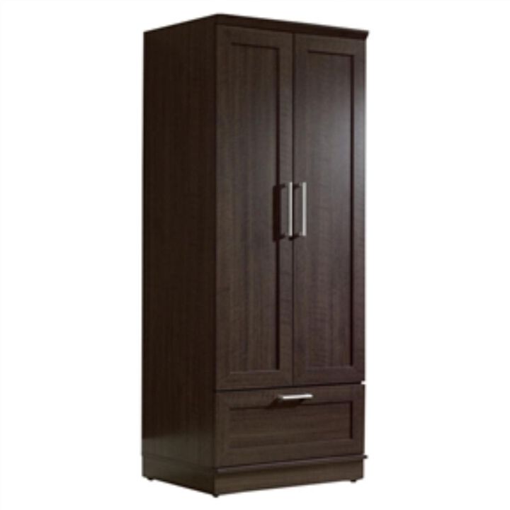 Hivvago Dark Brown Wood Wardrobe Cabinet Armoire with Garment Rod