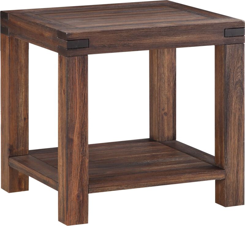 Meadow Solid Wood Rectangular Side Table in Brick Brown