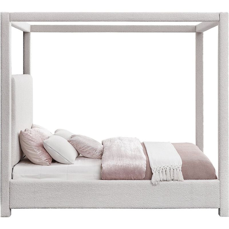 Meridian Furniture Eden Cream Boucle Fabric Queen Bed