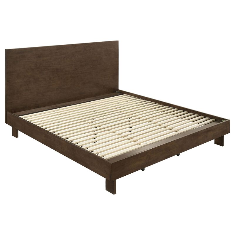 Genu King Size Platform Bed, Panel Headboard, Warm Walnut Brown Wood image number 0