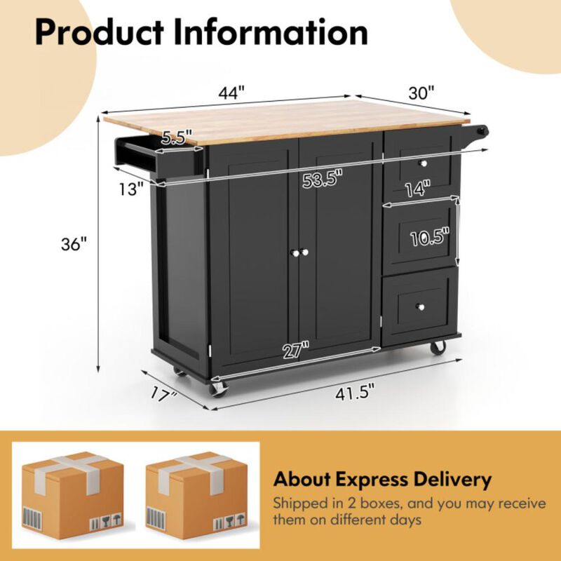 Hivvago Kitchen Wood Island Trolley Cart with Drop-Leaf Tabletop and Storage Cabinet