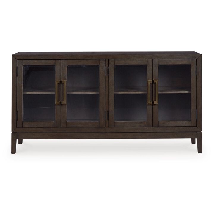 60 Inch Sideboard Display Server, 2 Glass Double Door Cabinets, Dark Brown