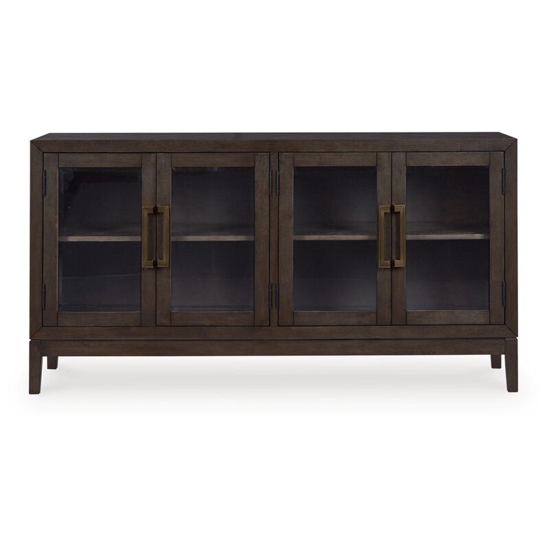 60 Inch Sideboard Display Server, 2 Glass Double Door Cabinets, Dark Brown