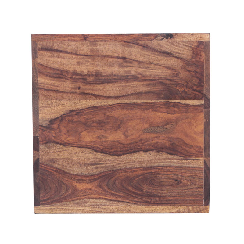 16 Inch Cube Shape Rosewood Side Table With Cutout Bottom, Brown