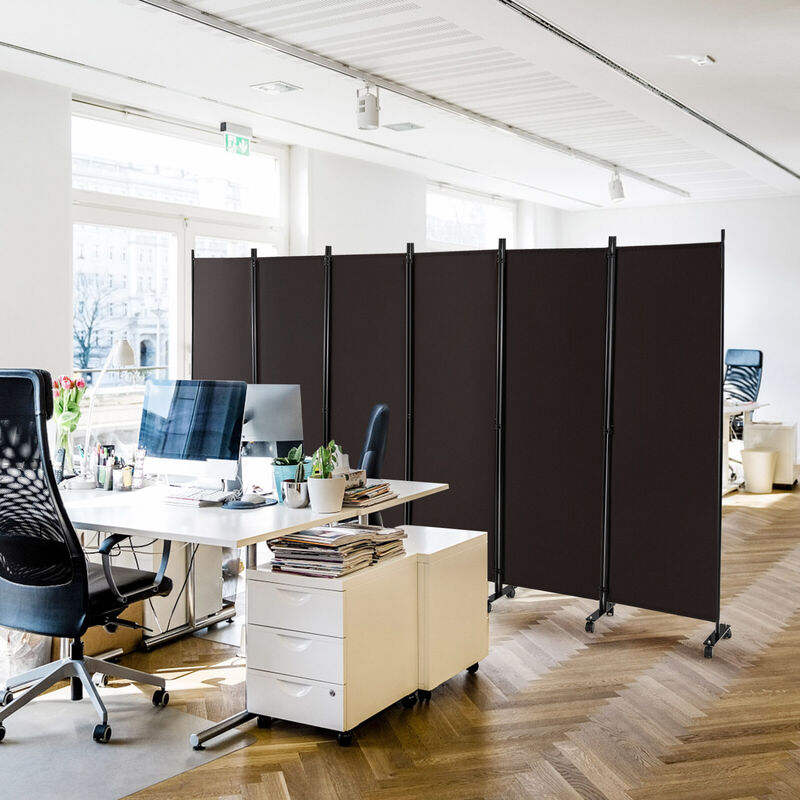 6 Panel Folding Room Divider Screen on Lockable Wheels for Home and Office Use-Walnut image number 5
