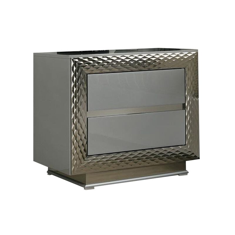 3pc King Bedroom Set, Gray, Silver Wood, 2 Nightstands image number 5