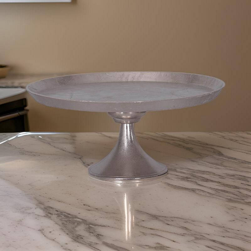 Aluminum Round Footed tray, Silver image number 1