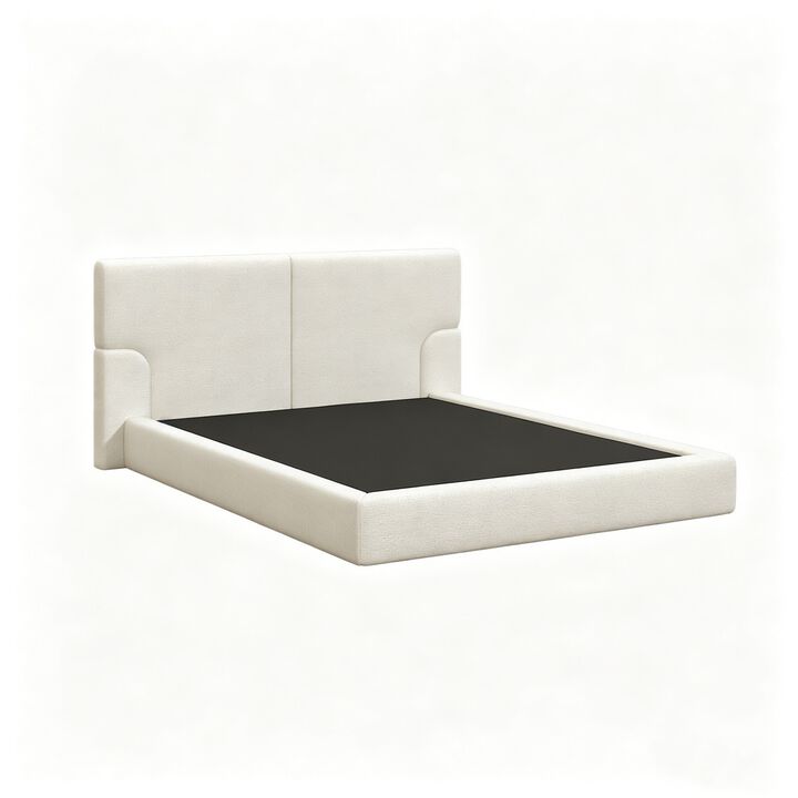 Schel Platform Bed Frame with Padded Textured Fabric Headboard