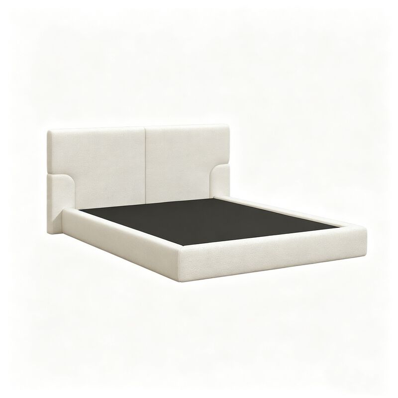 Schel Platform Bed Frame with Padded Textured Fabric Headboard image number 0