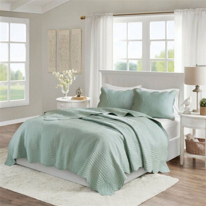 3-Piece Reversible Scalloped Edges Microfiber Quilt Set For Soft Bedding