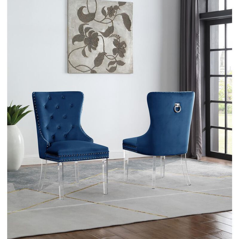 Leah Blue Tufted Velvet with Acrylic Leg Dining Chairs (Set of 2) image number 2