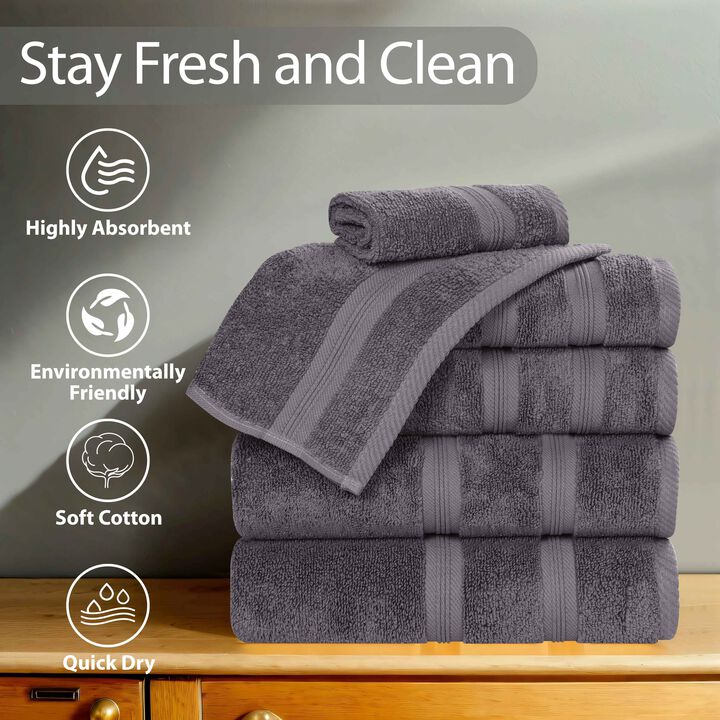 Zero Twist Cotton Hand Towels Set of 6, Medium Weight Quick Dry Towels
