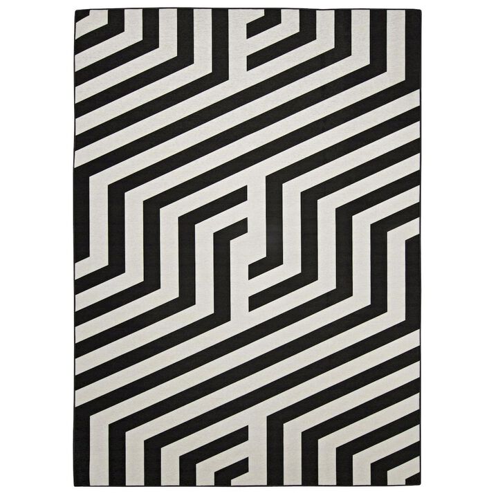 Linon Outdoor Washable Myers Ivory & Black, Rug