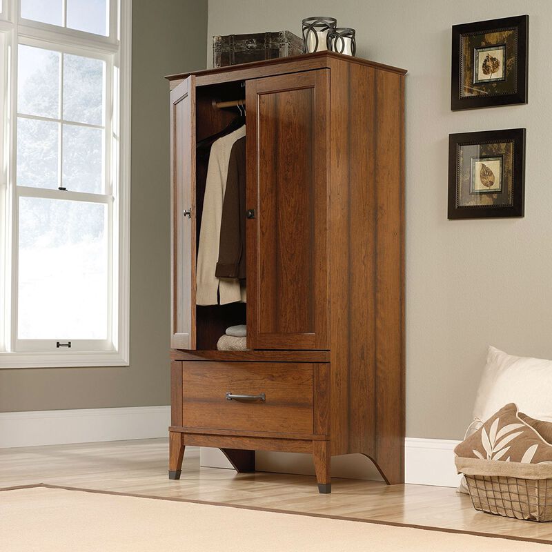 Hivvago Bedroom Wardrobe Cabinet Storage Armoire in Medium Brown Cherry Wood Finish