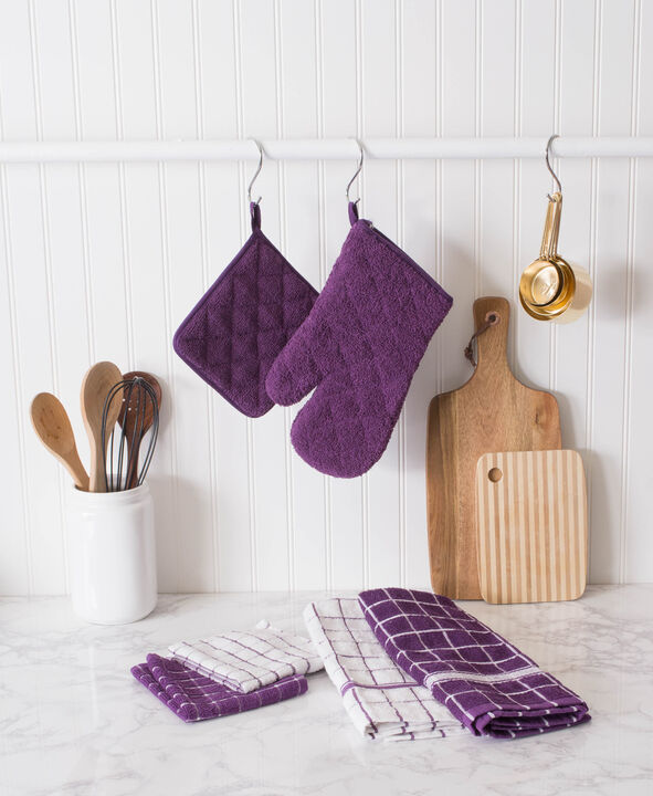Set of 6 Purple and White Square Assorted Microfiber Absorbent Dishcloth 12"