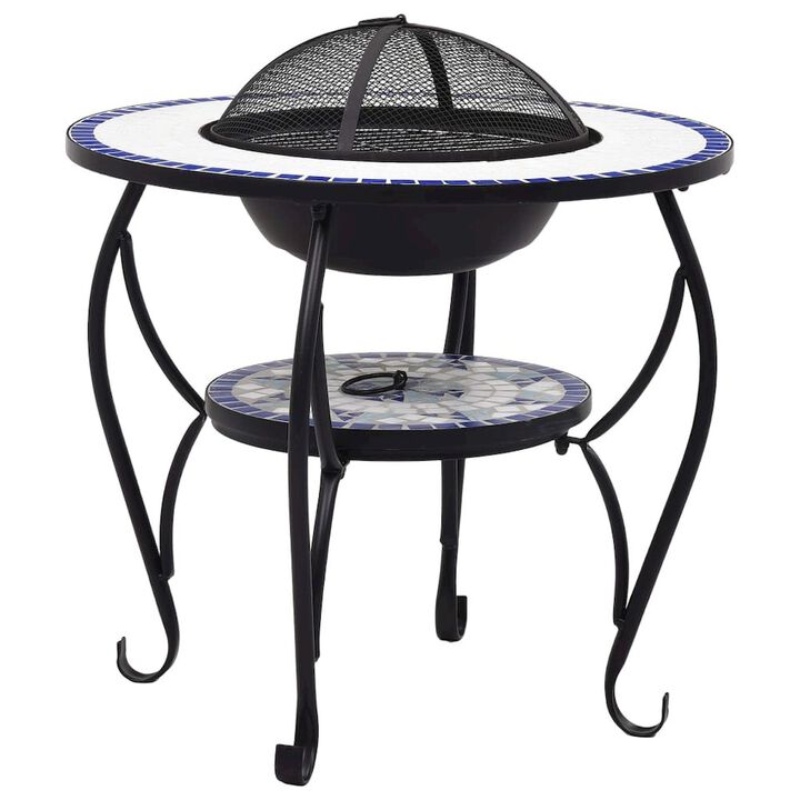 vidaXL Mosaic Fire Pit Table Blue and White 26.8" Ceramic